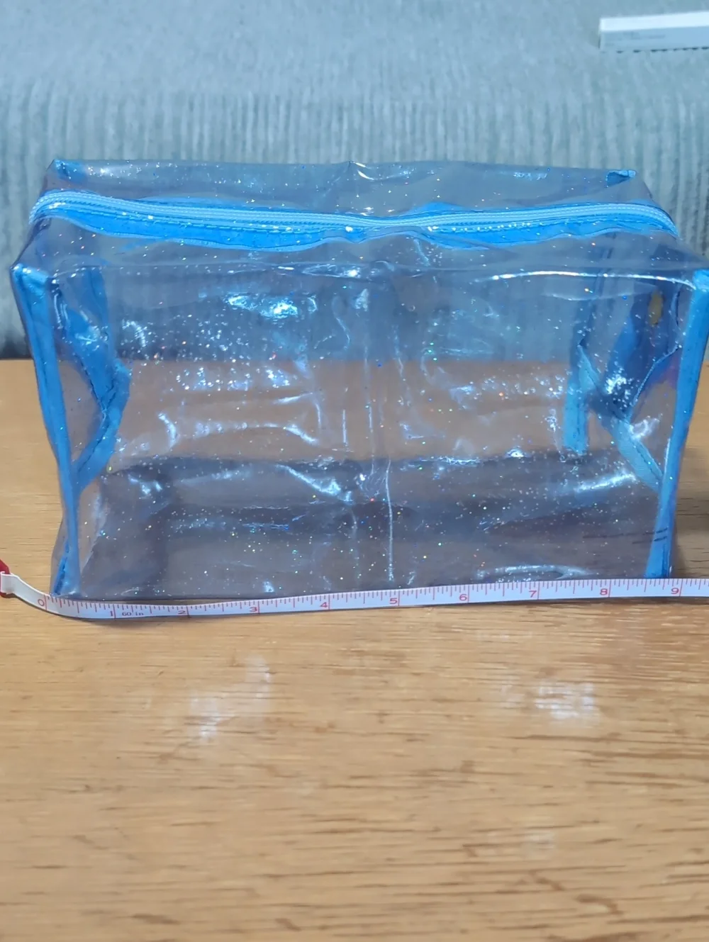 Blue Transparent Glitter Cosmetic Bag with Top Zipper